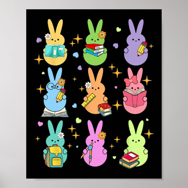 Teacher Easter Bunny Happy Easter Egg Groovy Stude Poster (Front)