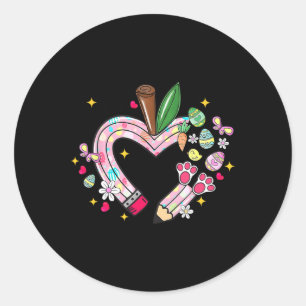 Teacher Easter Bunny Pencil Heart Eggs Cute Hoppy  Classic Round Sticker