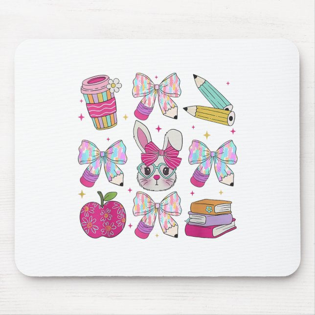 Teacher Easter Coquette Bow Bunny Happy Easter Wom Mouse Pad (Front)
