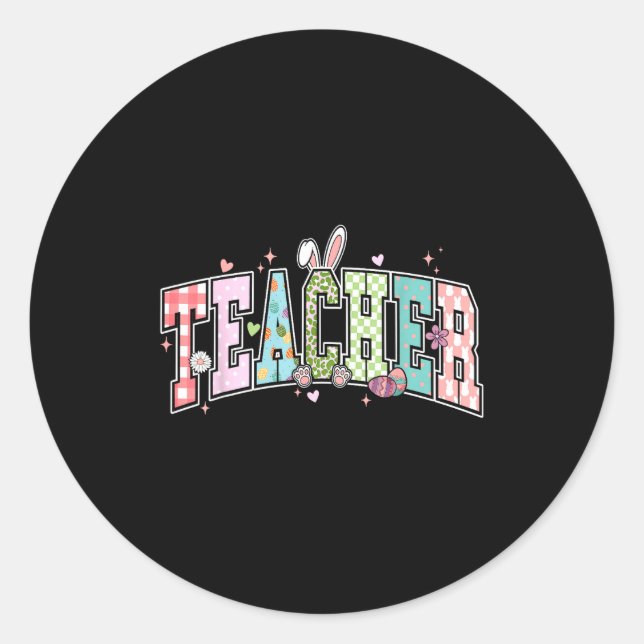Teacher easter day funny teacher rabbit  classic round sticker (Front)