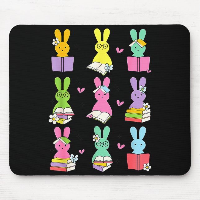 Teacher Easter Reading Bunnies Book Lover Bunny Mouse Pad (Front)