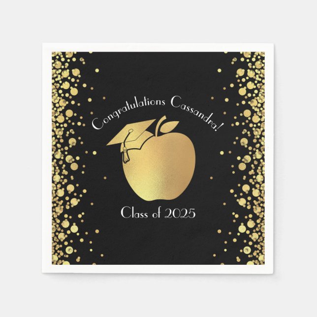 Teacher Education Graduation Black Gold Napkin (Front)