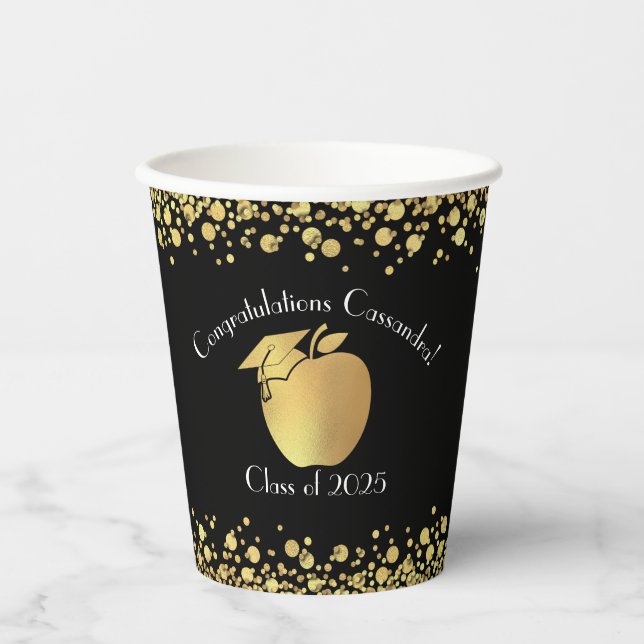 Teacher Education Graduation Black Gold Paper Cups (Front)