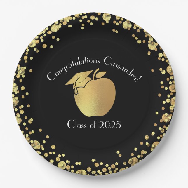 Teacher Education Graduation Black Gold Paper Plate (Front)