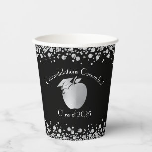 Teacher Education Graduation Black Silver Paper Cups
