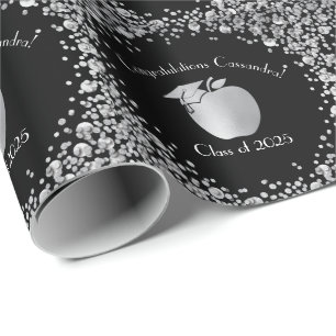 Teacher Education Graduation Black Silver Wrapping Paper
