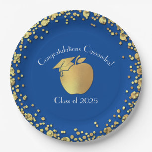 Teacher Education Graduation Blue Gold Paper Plate