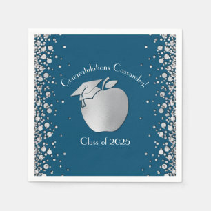 Teacher Education Graduation Blue Silver Napkin