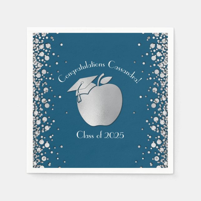 Teacher Education Graduation Blue Silver Napkin (Front)