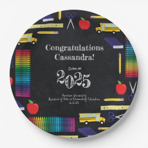 Teacher Education Graduation Chalkboard Paper Plate