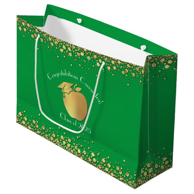 Teacher Education Graduation Green Gold Large Gift Bag (Front Angled)
