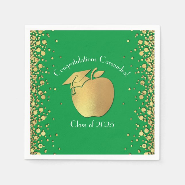 Teacher Education Graduation Green Gold Napkin (Front)
