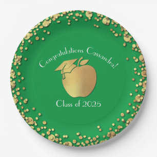 Teacher Education Graduation Green Gold Paper Plate
