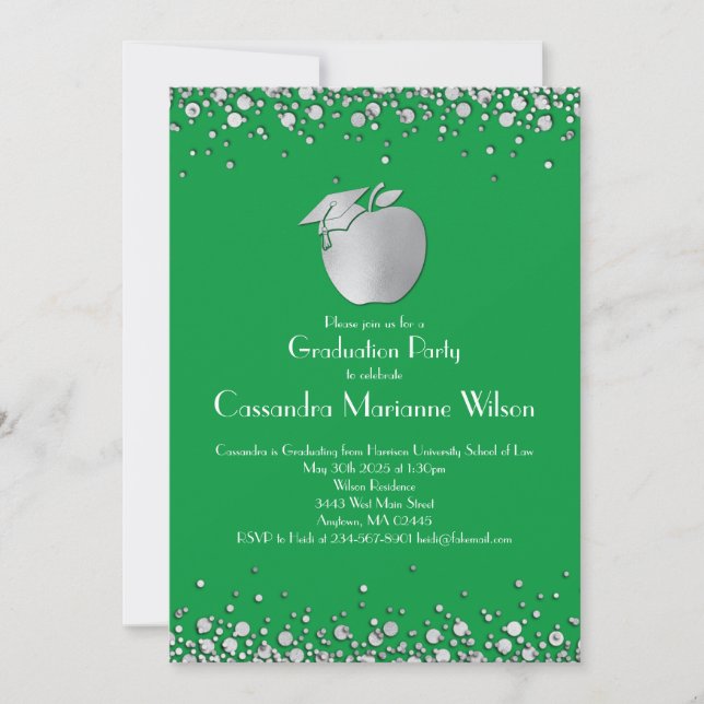 Teacher Education Graduation Green Silver Invitation (Front)