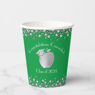 Teacher Education Graduation Green Silver Paper Cups