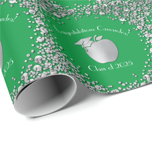 Teacher Education Graduation Green Silver Wrapping Paper (Roll Corner)
