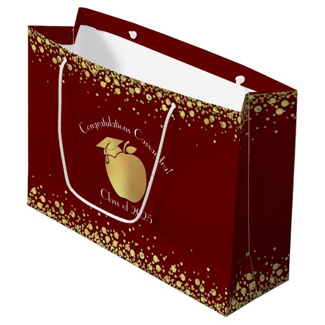 Teacher Education Graduation Maroon Gold Large Gift Bag (Front Angled)