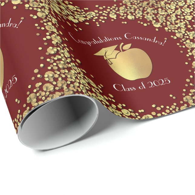 Teacher Education Graduation Maroon Gold Wrapping Paper (Roll Corner)