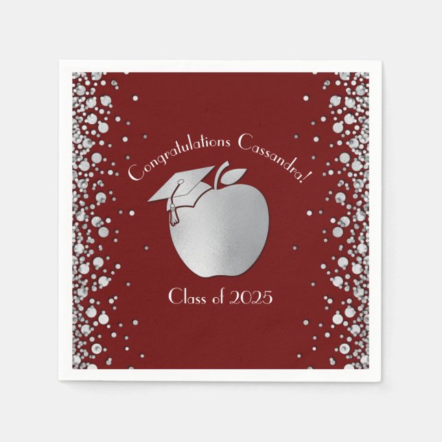 Teacher Education Graduation Maroon Silver  Napkin (Front)