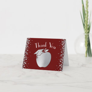 Teacher Education Graduation Maroon Silver Thank You Card