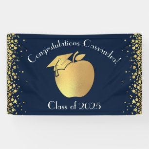 Teacher Education Graduation Navy Blue Gold Banner