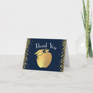 Teacher Education Graduation Navy Blue Gold Thank You Card