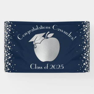 Teacher Education Graduation Navy Blue Silver Banner