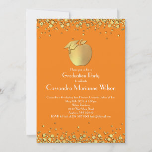 Teacher Education Graduation Orange Gold Invitation