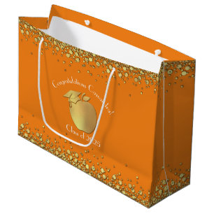 Teacher Education Graduation Orange Gold Large Gift Bag
