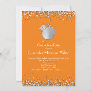 Teacher Education Graduation Orange Silver Invitation