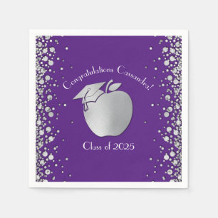 Teacher Education Graduation Purple Silver Napkin