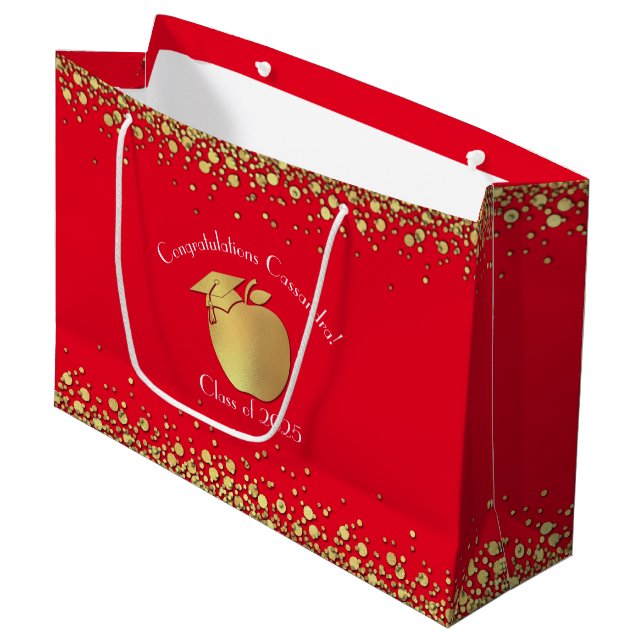 Teacher Education Graduation Red Gold Large Gift Bag (Front Angled)