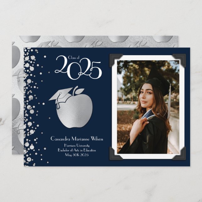 Teacher Education Navy Graduation Announcement (Front/Back)