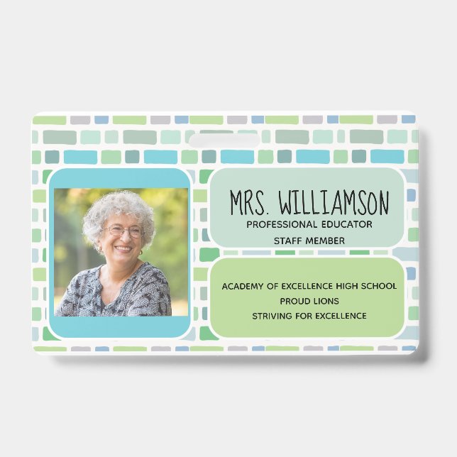 Teacher Educator Employee Modern Colorful Pattern ID Badge (Front)