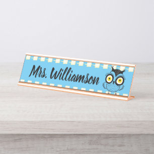 Teacher Educator Librarian Professional Owl Blue Desk Name Plate