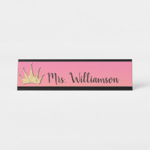 Teacher Educator Queen Classroom Crown Glitter Desk Name Plate