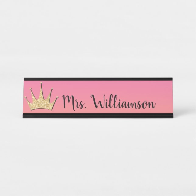 Teacher Educator Queen Classroom Crown Glitter Desk Name Plate (Front)
