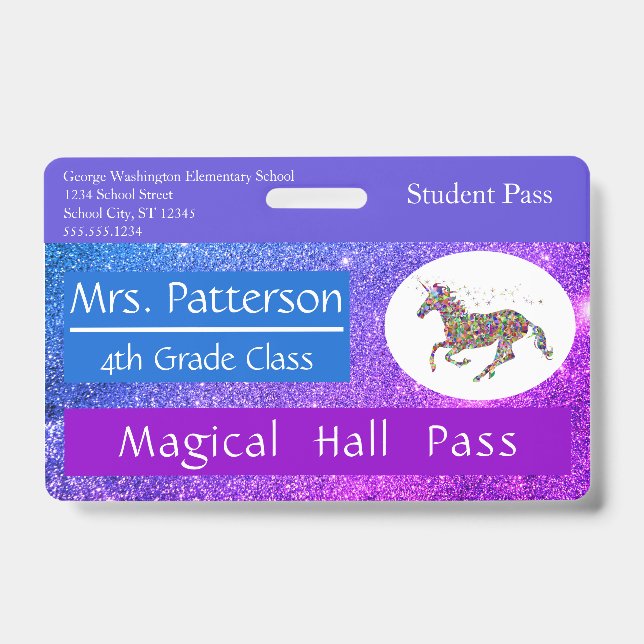 Teacher Elementary School Hall Pass Custom ID Badge (Front)