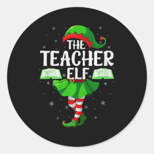 Teacher Elf Christmas Girls Women Elf Squad Xmas F Classic Round Sticker