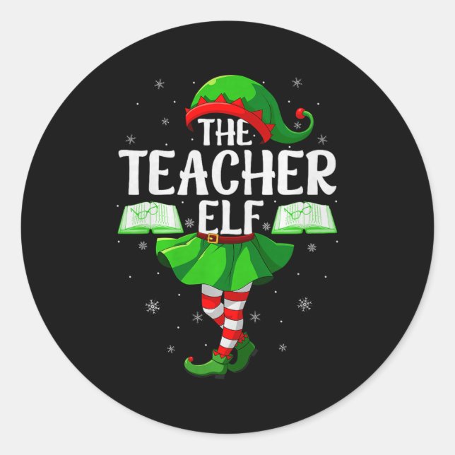 Teacher Elf Christmas Girls Women Elf Squad Xmas F Classic Round Sticker (Front)