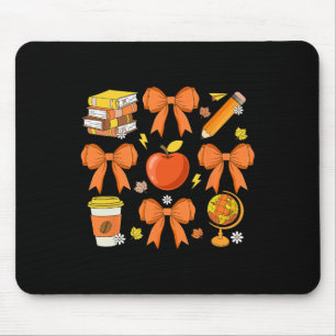 Teacher Fall Shirt Coquette Bow Pumpkin Autumn Tha Mouse Pad