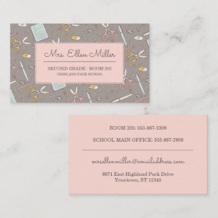 Teacher Feminine Sketch Pink/Taupe School Business Card
