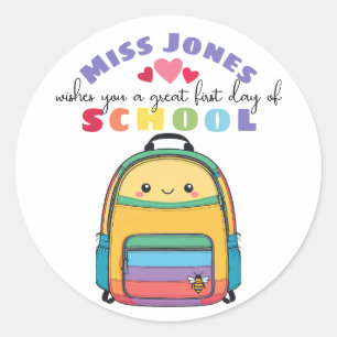teacher first day of term class welcome cute bee classic round sticker