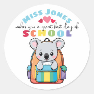 teacher first day of term class welcome cute koala classic round sticker