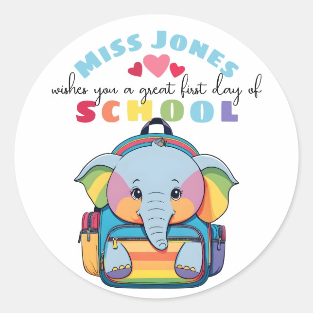 teacher first day of term class welcome elephant classic round sticker (Front)