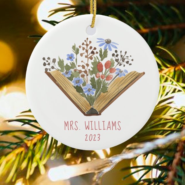 Teacher Floral Books  Ceramic Ornament (Creator Uploaded)