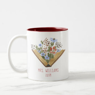 Teacher Floral Books  Two-Tone Coffee Mug