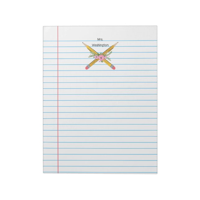Teacher Floral Pencils Notebook Paper Stripes Notepad (Rotated)