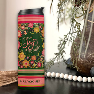 Teacher Flower Stripe Joy Journey Quote Thermal Tumbler