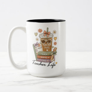 Teacher Fuel Coffee Books Teacher Life Two-Tone Coffee Mug